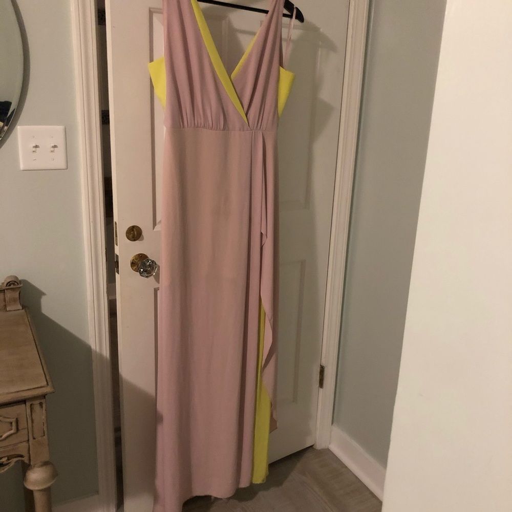 BCBG MAXAZRIA FORMAL DRESS GOWN Two Tone- Pink/Neon Yellow